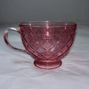 Vintage Style Pink Glass Coffee or Tea Cup Ribbed Pattern 13.5 Oz Large Pretty
